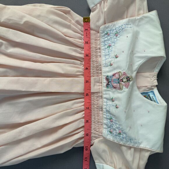 Vintage Daisy Kingdom Baby Girl Romper Bunny Embroidery Smocked Pink White 12M - Picture 9 of 11